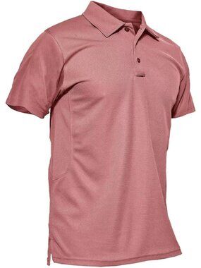 Mens Grey Pink-short Quick Dry Performance Polo Shirt Short Sleeve Tactical Golf